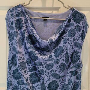 Ann Taylor Patterned Blue Cowl Neck Midi Dress